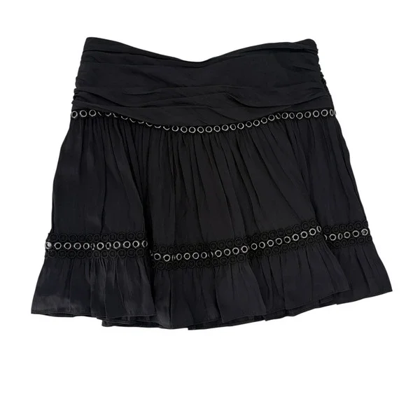 RAMY BROOK Skirt NEW Size 8 Esmeralda Black Silver Mini Stretch Eyelet Lace